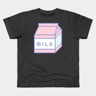 Pixel Strawberry Milk Box Carton | Vintage 90's Retro Pixel Art Kids T-Shirt